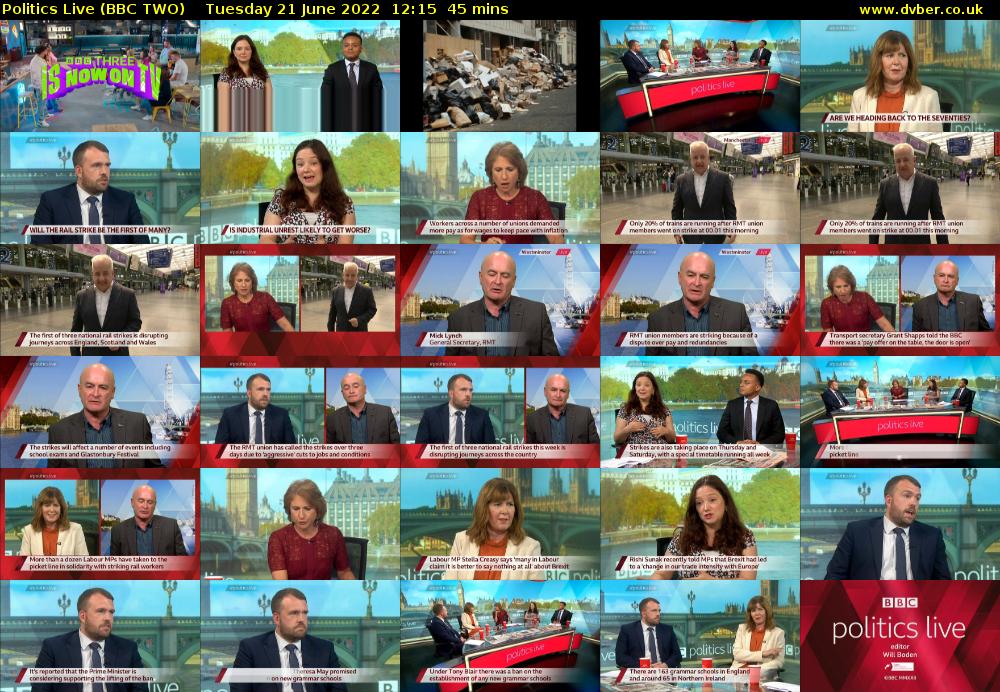 Politics Live (BBC TWO) Tuesday 21 June 2022 12:15 - 13:00