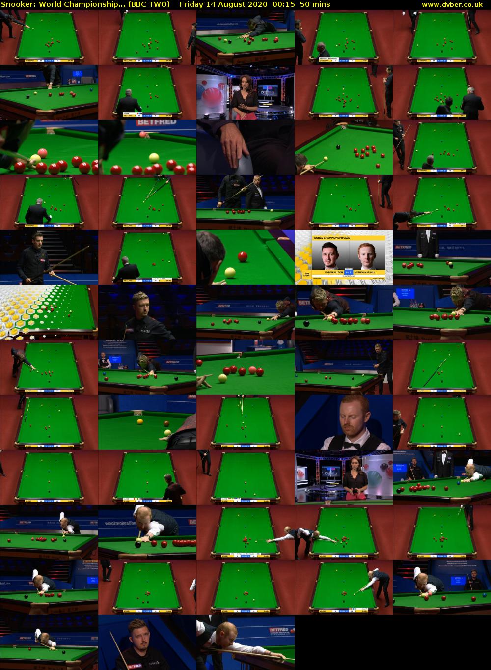 Snooker: World Championship... (BBC TWO) Friday 14 August 2020 00:15 - 01:05