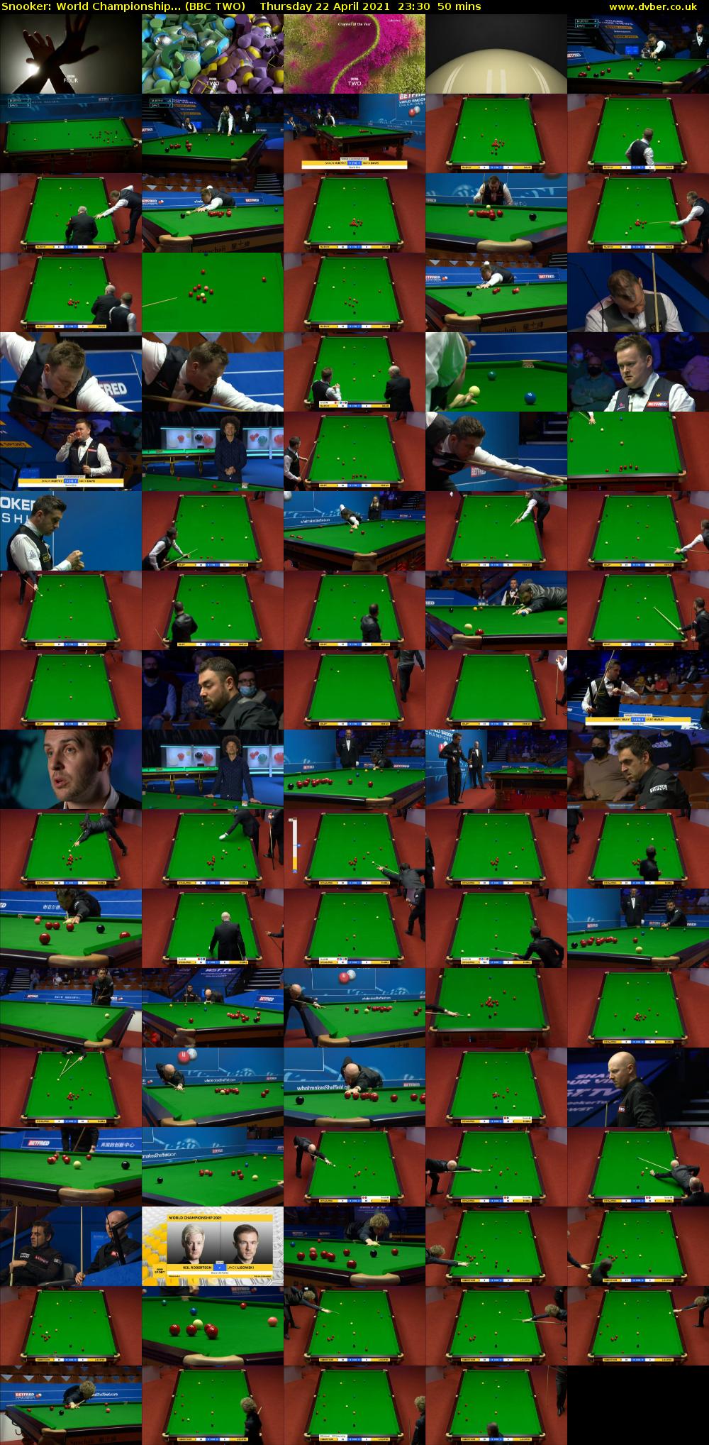 Snooker: World Championship... (BBC TWO) Thursday 22 April 2021 23:30 - 00:20