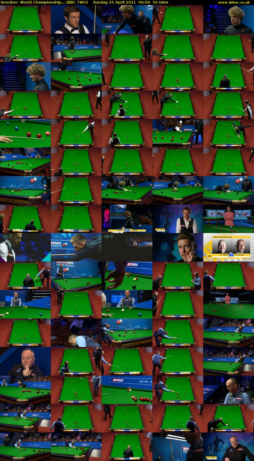 Snooker: World Championship... (BBC TWO) Sunday 25 April 2021 00:00 - 00:50