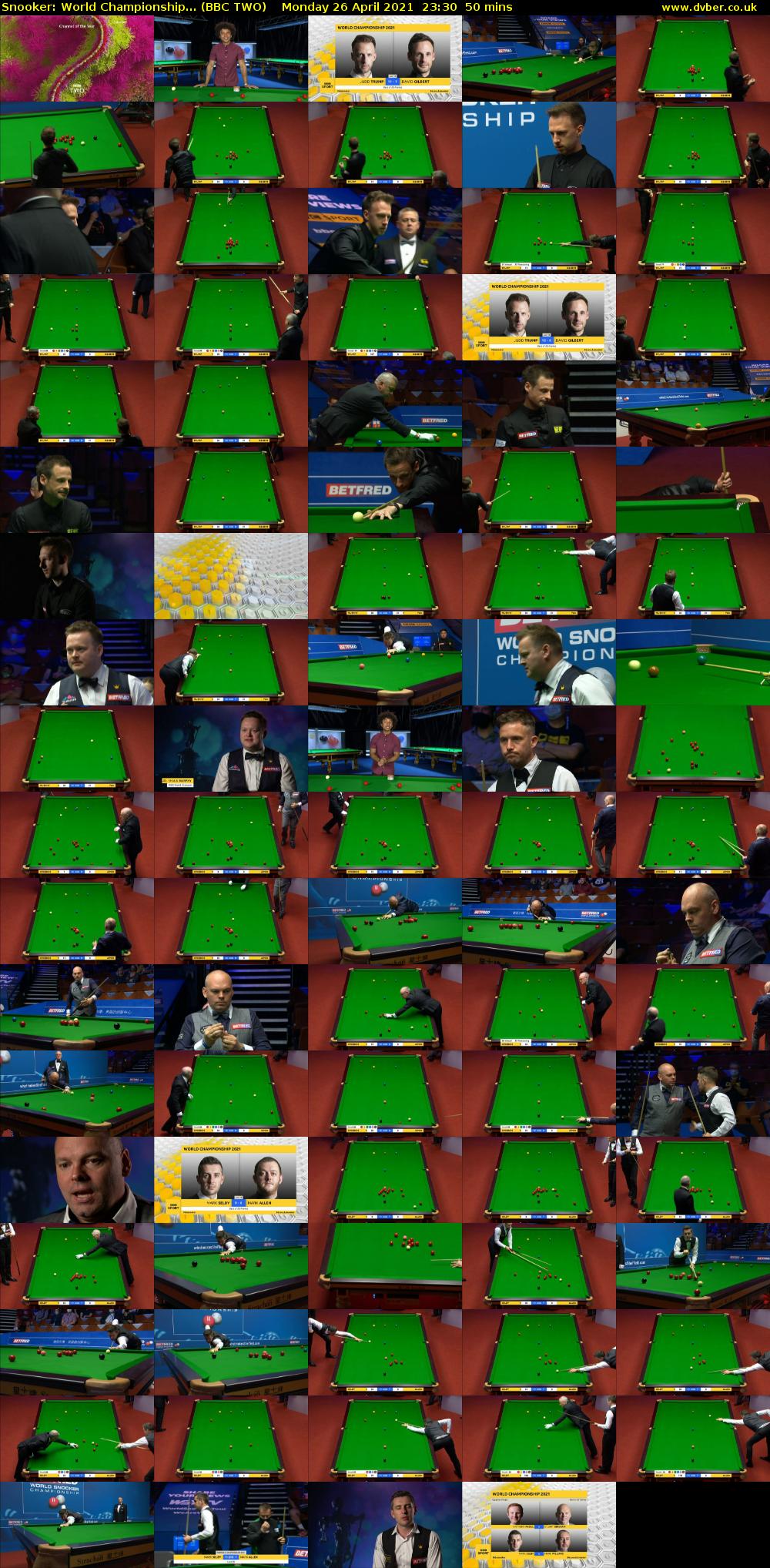 Snooker: World Championship... (BBC TWO) Monday 26 April 2021 23:30 - 00:20