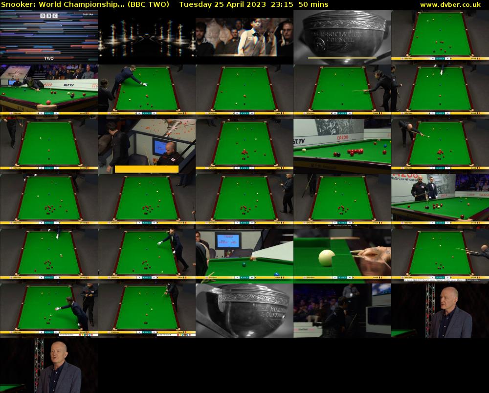 Snooker: World Championship... (BBC TWO) Tuesday 25 April 2023 23:15 - 00:05