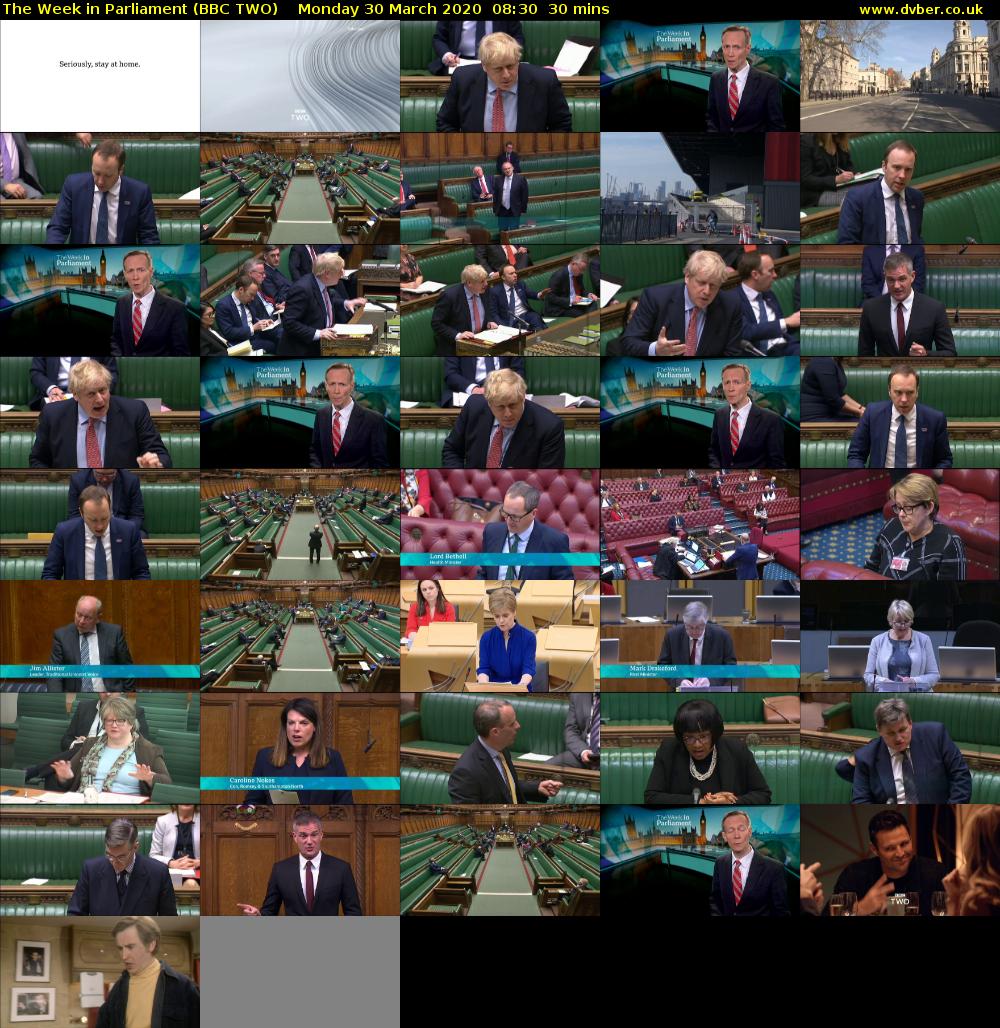 The Week in Parliament (BBC TWO) Monday 30 March 2020 08:30 - 09:00