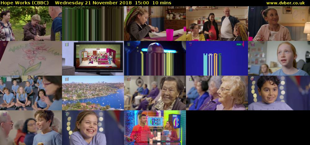 Hope Works (CBBC) Wednesday 21 November 2018 15:00 - 15:10