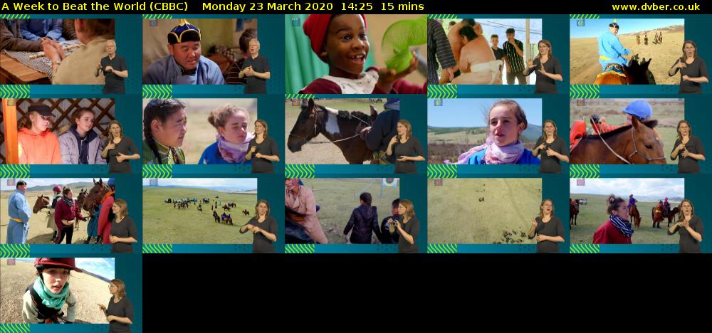 A Week to Beat the World (CBBC) Monday 23 March 2020 14:25 - 14:40