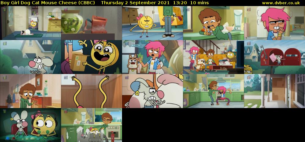 Boy Girl Dog Cat Mouse Cheese (CBBC) Thursday 2 September 2021 13:20 - 13:30