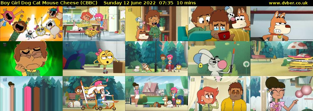 Boy Girl Dog Cat Mouse Cheese (CBBC) Sunday 12 June 2022 07:35 - 07:45