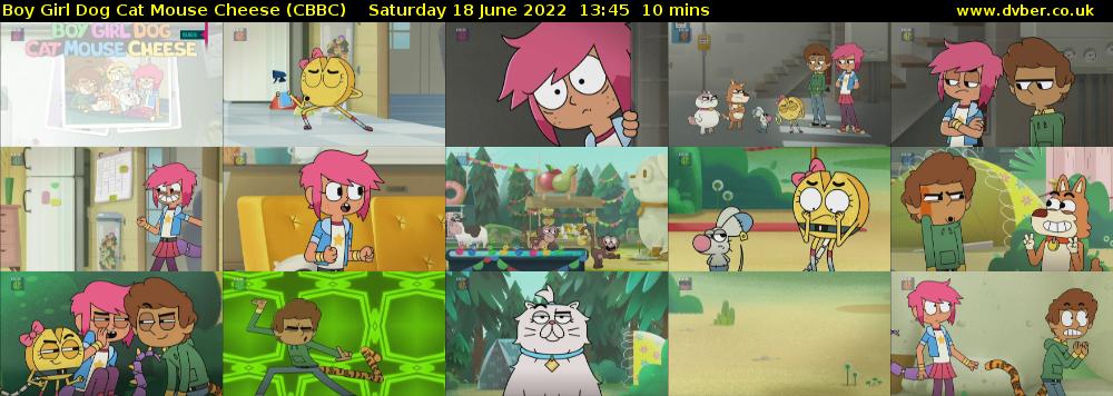Boy Girl Dog Cat Mouse Cheese (CBBC) Saturday 18 June 2022 13:45 - 13:55