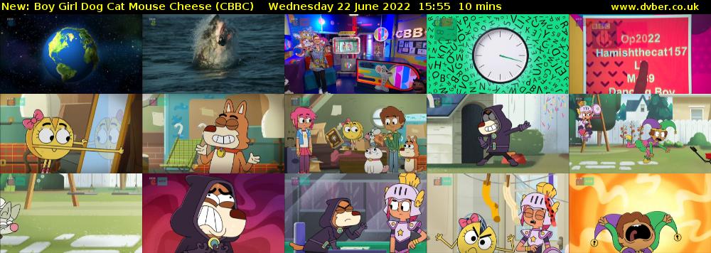 Boy Girl Dog Cat Mouse Cheese (CBBC) Wednesday 22 June 2022 15:55 - 16:05