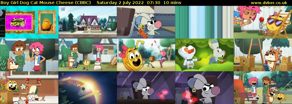 Boy Girl Dog Cat Mouse Cheese (CBBC) Saturday 2 July 2022 07:30 - 07:40