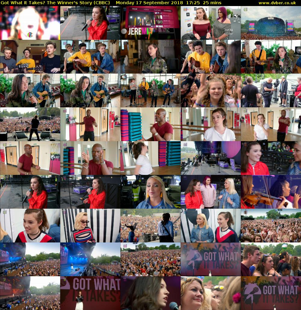Got What It Takes? The Winner's Story (CBBC) Monday 17 September 2018 17:25 - 17:50