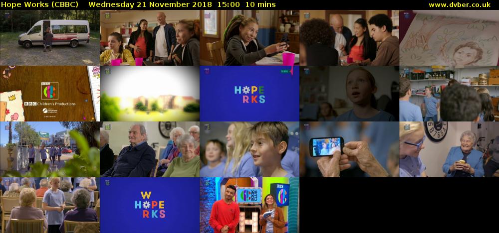 Hope Works (CBBC) Wednesday 21 November 2018 15:00 - 15:10