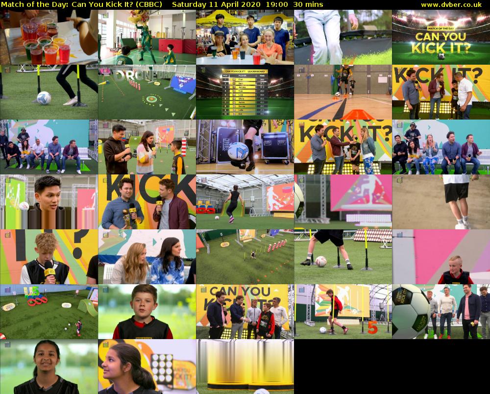Match of the Day: Can You Kick It? (CBBC) Saturday 11 April 2020 19:00 - 19:30