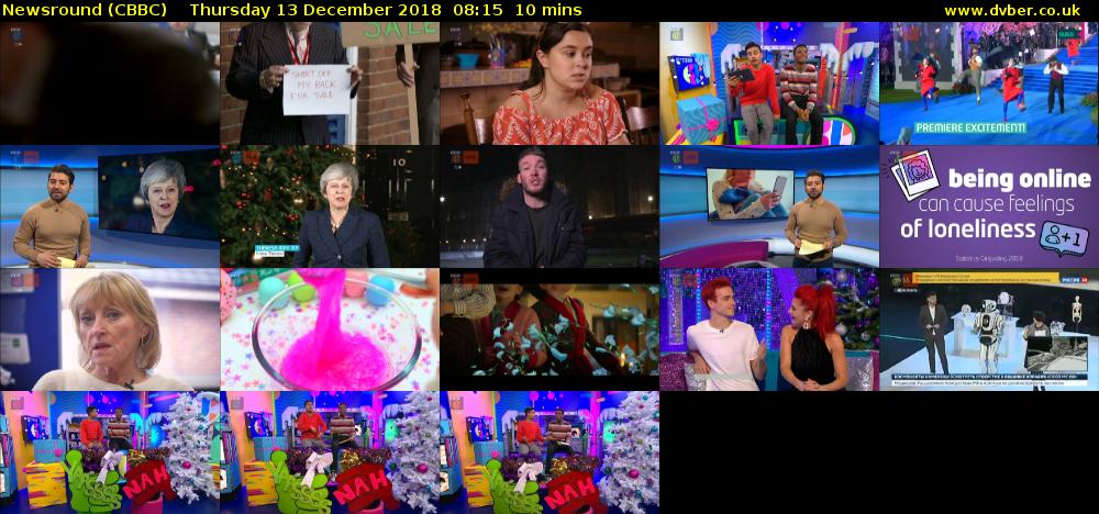Newsround (CBBC) Thursday 13 December 2018 08:15 - 08:25