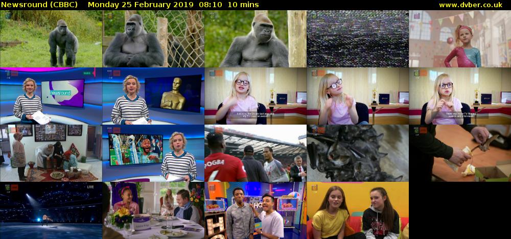 Newsround (CBBC) Monday 25 February 2019 08:10 - 08:20