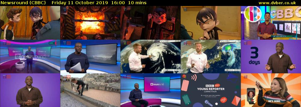 Newsround (CBBC) Friday 11 October 2019 16:00 - 16:10