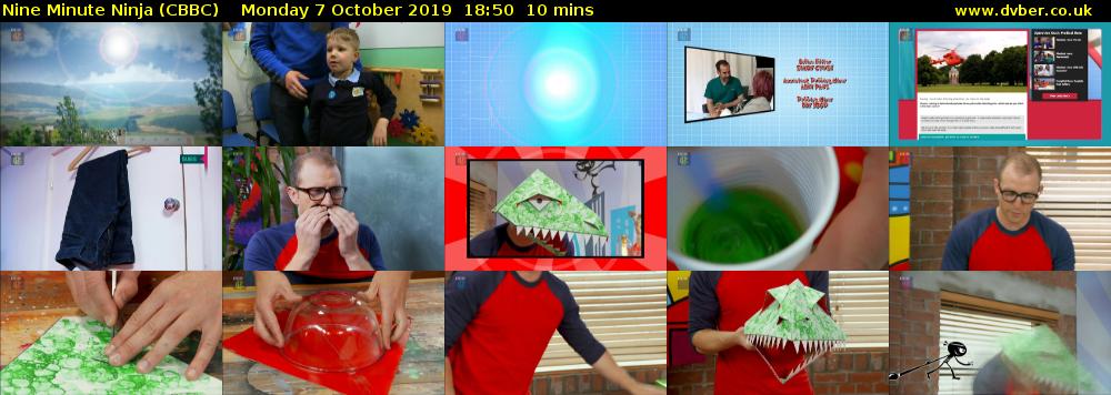 Nine Minute Ninja (CBBC) Monday 7 October 2019 18:50 - 19:00