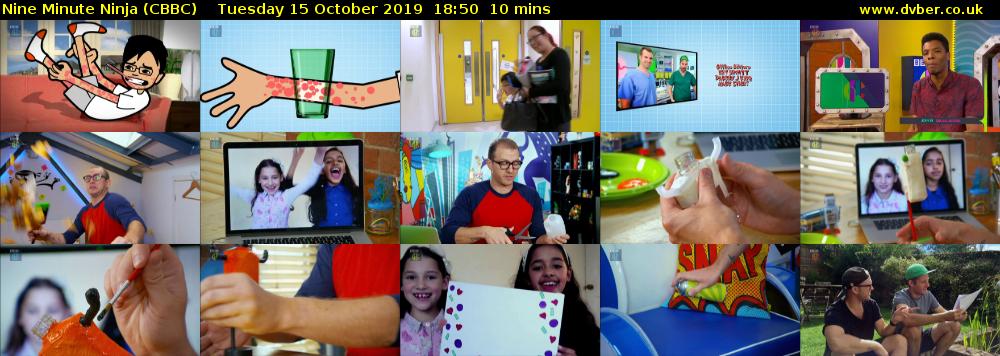 Nine Minute Ninja (CBBC) Tuesday 15 October 2019 18:50 - 19:00