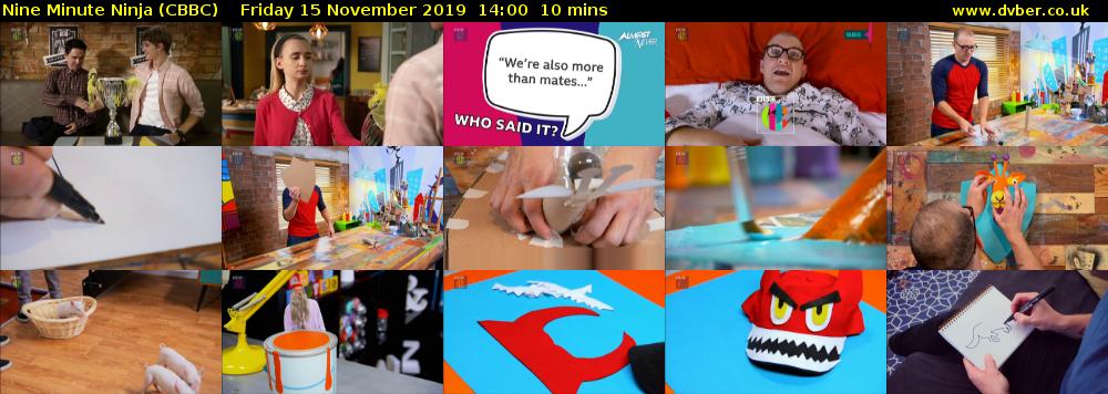 Nine Minute Ninja (CBBC) Friday 15 November 2019 14:00 - 14:10