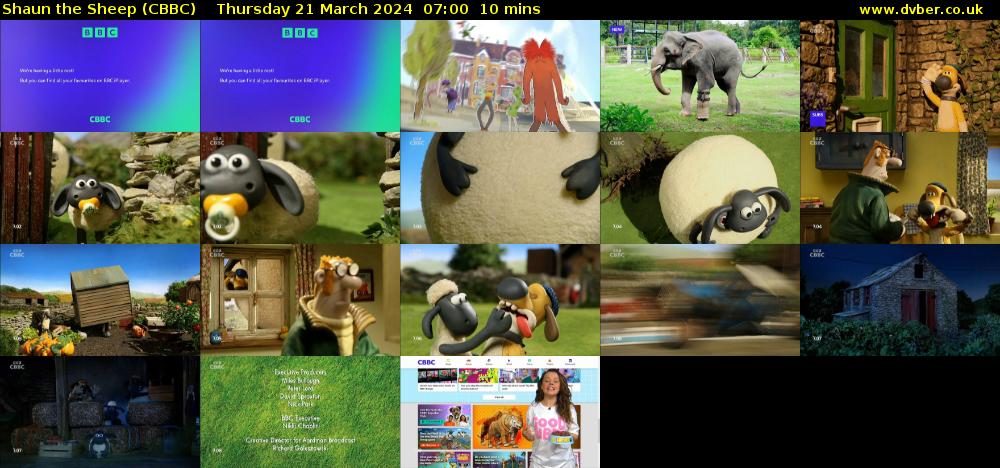 Shaun the Sheep (CBBC) Thursday 21 March 2024 07:00 - 07:10
