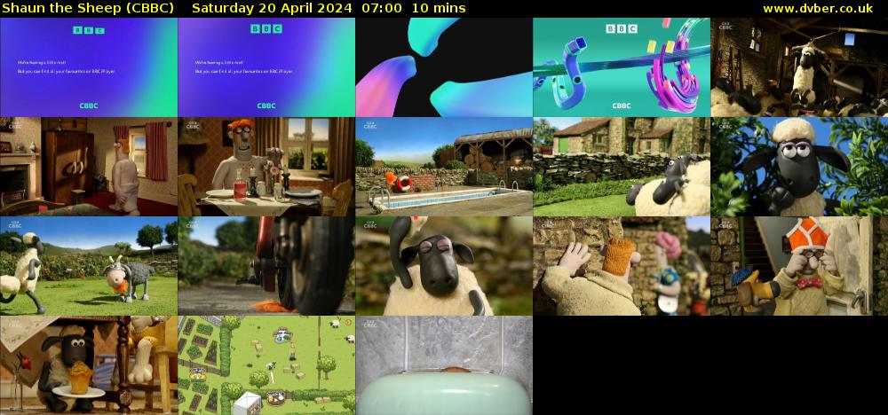 Shaun the Sheep (CBBC) Saturday 20 April 2024 07:00 - 07:10