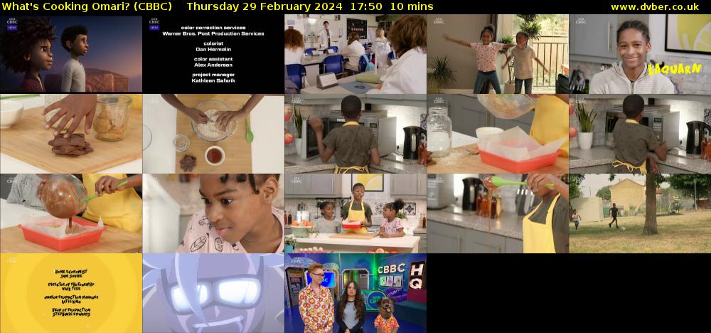 What's Cooking Omari? (CBBC) Thursday 29 February 2024 17:50 - 18:00