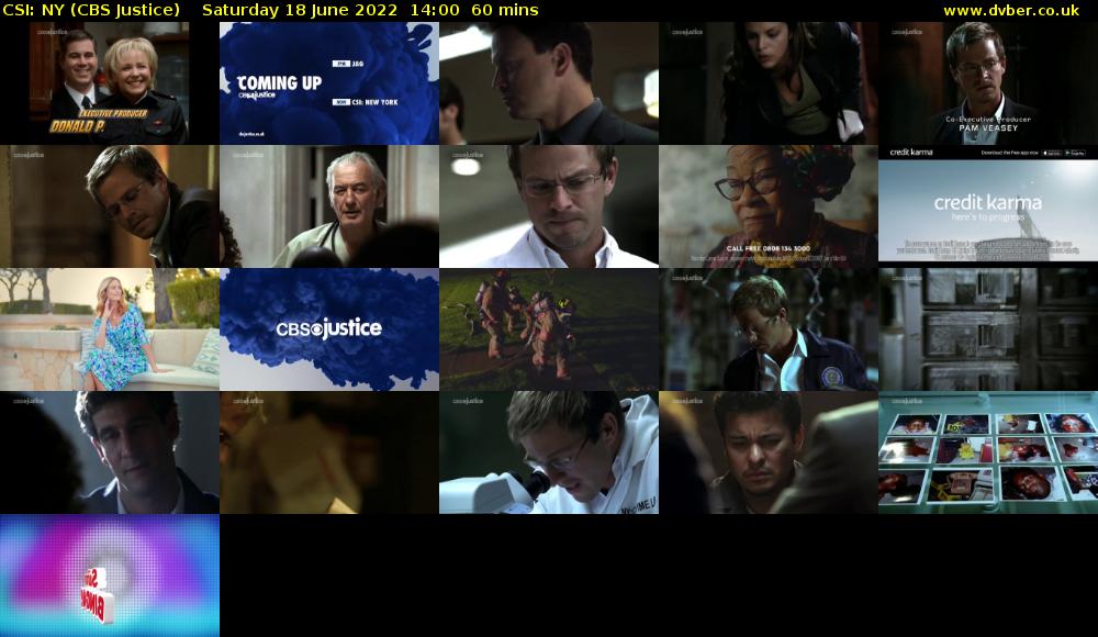 CSI: NY (CBS Justice) Saturday 18 June 2022 14:00 - 15:00