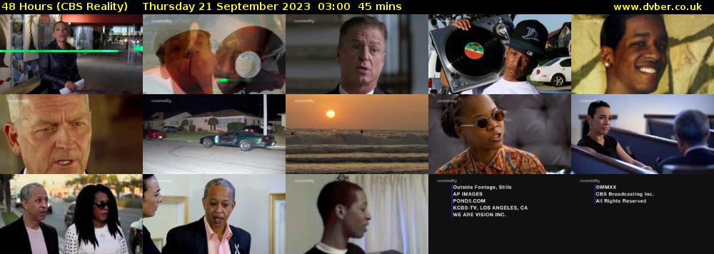 48 Hours (CBS Reality) Thursday 21 September 2023 03:00 - 03:45