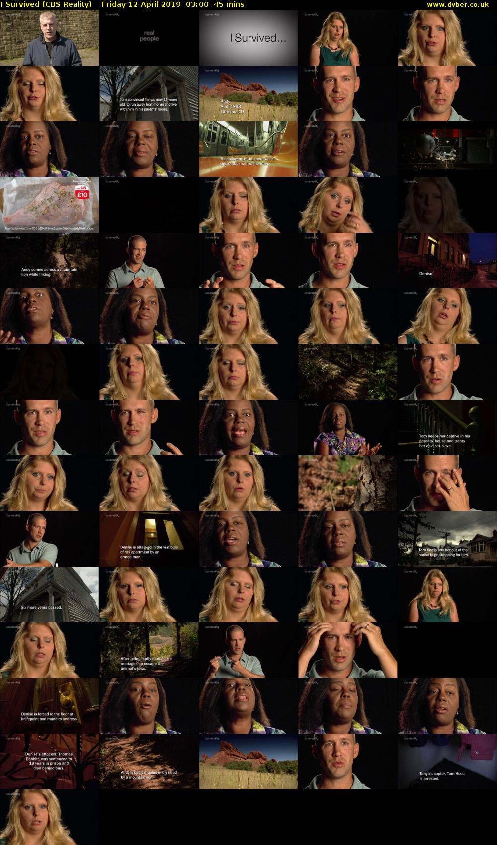I Survived (CBS Reality) Friday 12 April 2019 03:00 - 03:45