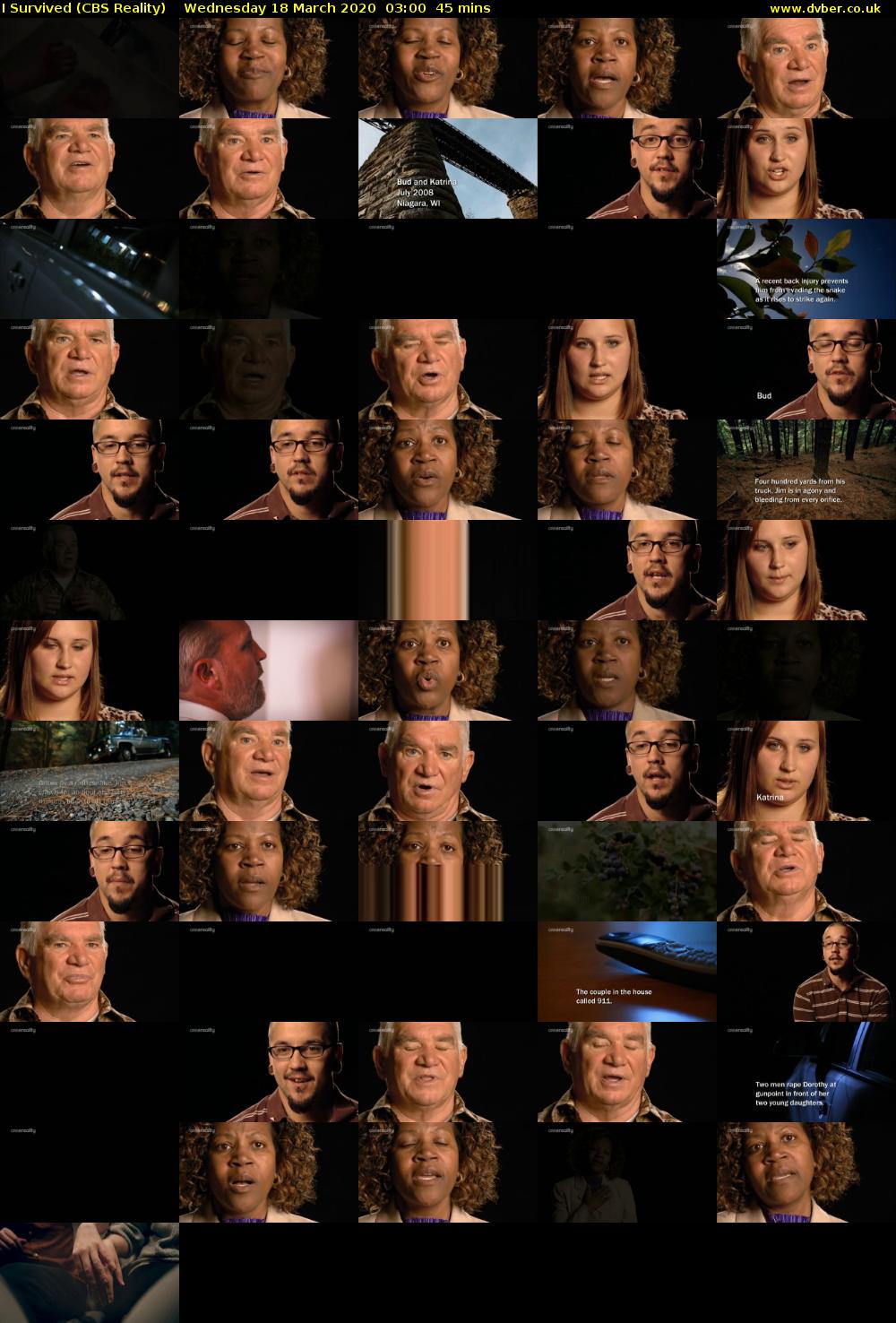 I Survived (CBS Reality) Wednesday 18 March 2020 03:00 - 03:45