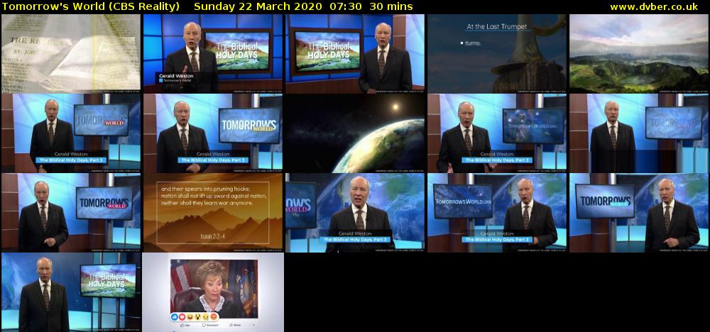 Tomorrow's World (CBS Reality) Sunday 22 March 2020 07:30 - 08:00