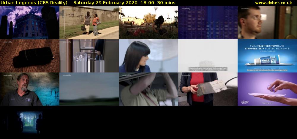 Urban Legends (CBS Reality) Saturday 29 February 2020 18:00 - 18:30