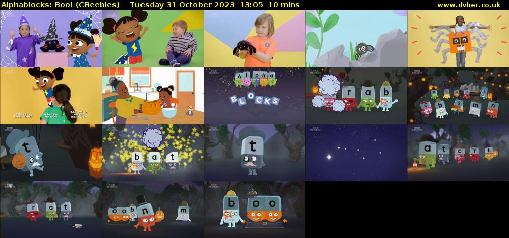 Alphablocks: Boo! (CBeebies) Tuesday 31 October 2023 13:05 - 13:15