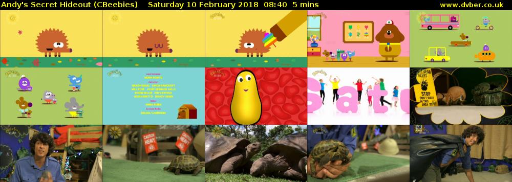 Andy's Secret Hideout (CBeebies) Saturday 10 February 2018 08:40 - 08:45