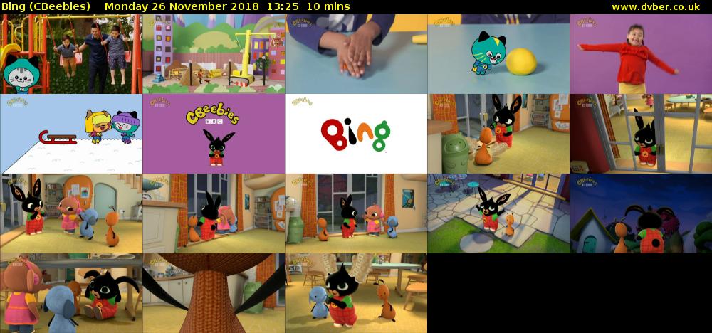 Bing (CBeebies) Monday 26 November 2018 13:25 - 13:35