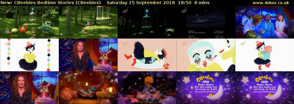 CBeebies Bedtime Stories (CBeebies) Saturday 15 September 2018 18:50 - 18:58