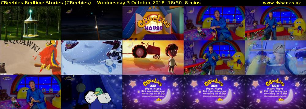 CBeebies Bedtime Stories (CBeebies) Wednesday 3 October 2018 18:50 - 18:58
