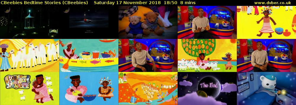 CBeebies Bedtime Stories (CBeebies) Saturday 17 November 2018 18:50 - 18:58