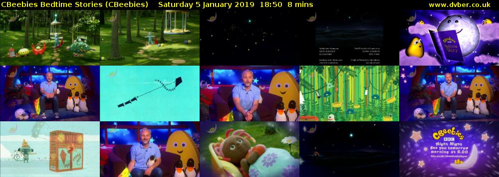 CBeebies Bedtime Stories (CBeebies) Saturday 5 January 2019 18:50 - 18:58