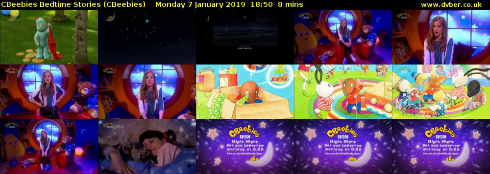 CBeebies Bedtime Stories (CBeebies) Monday 7 January 2019 18:50 - 18:58