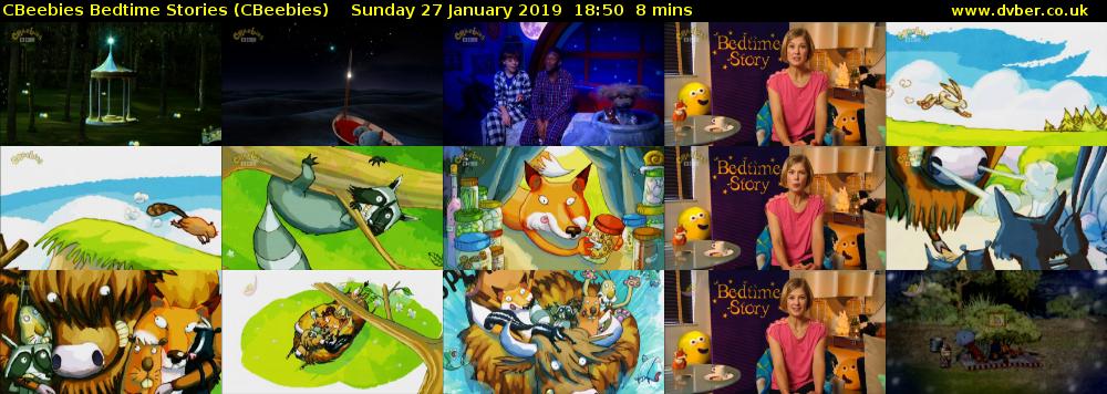 CBeebies Bedtime Stories (CBeebies) Sunday 27 January 2019 18:50 - 18:58