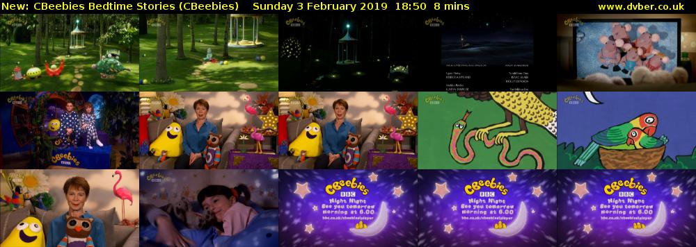 CBeebies Bedtime Stories (CBeebies) Sunday 3 February 2019 18:50 - 18:58