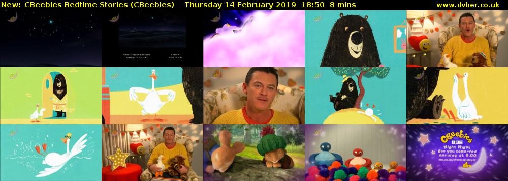 CBeebies Bedtime Stories (CBeebies) Thursday 14 February 2019 18:50 - 18:58