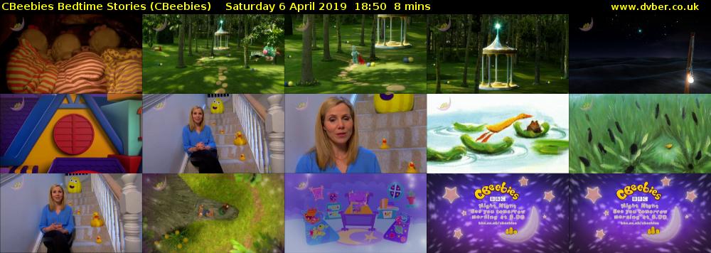 CBeebies Bedtime Stories (CBeebies) Saturday 6 April 2019 18:50 - 18:58