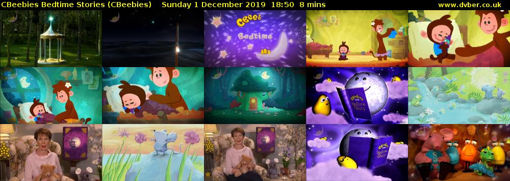 CBeebies Bedtime Stories (CBeebies) Sunday 1 December 2019 18:50 - 18:58