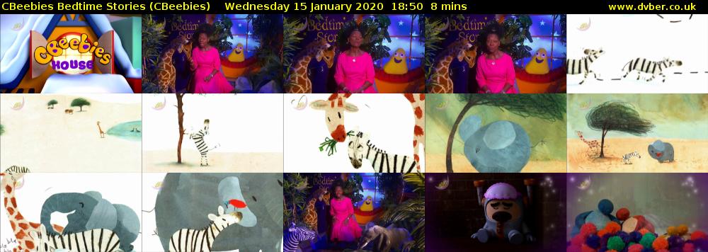 CBeebies Bedtime Stories (CBeebies) Wednesday 15 January 2020 18:50 - 18:58