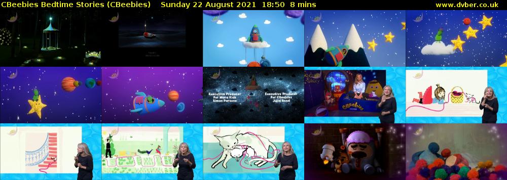 CBeebies Bedtime Stories (CBeebies) Sunday 22 August 2021 18:50 - 18:58