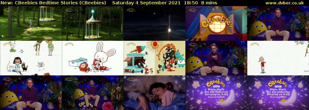 CBeebies Bedtime Stories (CBeebies) Saturday 4 September 2021 18:50 - 18:58