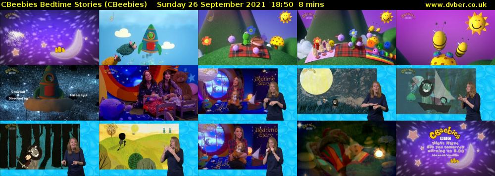 CBeebies Bedtime Stories (CBeebies) Sunday 26 September 2021 18:50 - 18:58