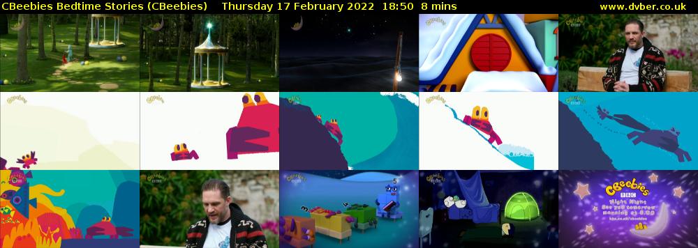 CBeebies Bedtime Stories (CBeebies) Thursday 17 February 2022 18:50 - 18:58